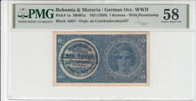 BOHEMIA-&amp;-MORAVIA-P.1a-1-Koruna-ND1939-PMG-58