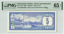 NETHERLANDS-ANTILLES-P.15b-5-Gulden-1984-PMG-65-EPQ