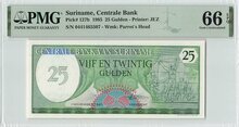 SURINAME-P.127b-25-Gulden-1985-PMG-66-EPQ
