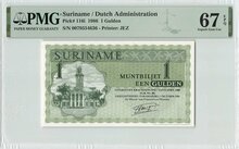 SURINAME P.116i - 1 Gulden 1986 PMG 67 EPQ