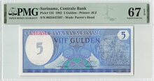 SURINAME-P.125-5-Gulden-1982-PMG-67-EPQ