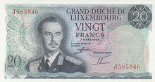 LUXEMBOURG P.54 - 20 Francs 1966 UNC