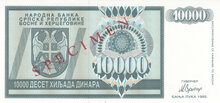 BOSNIA HERCEGOVINA P.139s - 10.000 Dinara 1992 Specimen UNC