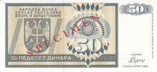 BOSNIA HERCEGOVINA P.134s - 50 Dinara 1992 Specimen UNC