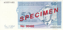 BOSNIA HERCEGOVINA P57s - 50 Convertible Pfeniga ND 1998 Specimen