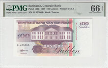 SURINAME-P.139b-100-Gulden-1998-PMG-66-EPQ