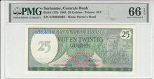 SURINAME P.127b - 25 Gulden 1985 PMG 66 EPQ