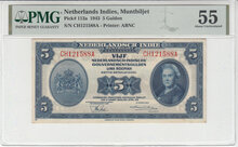 NETHERLANDS-INDIES-P.113a-5-Gulden-1943-PMG-55