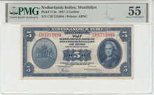 NETHERLANDS INDIES P.113a - 5 Gulden 1943 PMG 55