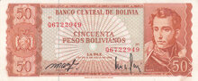 BOLIVIA P.162a - 50 Bolivianos L.1962 AU