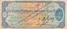 GREAT BRITAIN 5 Pounds 1953 The English Scottish & Australian Bank Limited Cheque Fine/aVF
