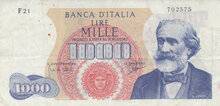 ITALY P.96b - 1000 Lire 1964 VF