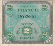 FRANCE P.114a - 2 Francs 1944 Fine/VF