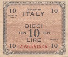 ITALY M.13a - 10 Lire 1943 VF pencil