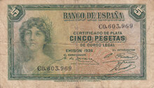 SPAIN P.85a - 5 Pesetas 1935 (1936) Fine