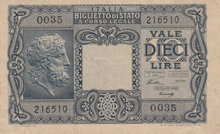 ITALY P.32a - 10 Lire 1944 XF