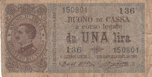 ITALY P.36a - 1 Lira ND 1914-1917 Fine