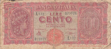 ITALY P.75a - 100 Lire 1943 VG