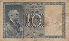ITALY P.25c - 10 Lire 1939 Fine