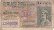 IRELAND - 10 Shillings Irish Free State Hospitals Sweepstake Ticket 1933 VG