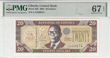 LIBERIA-P.28b-20-Dollars-2004-PMG-67-EPQ