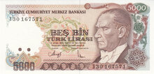 TURKEY P.198 - 5000 Lira L.1970 (1990) UNC