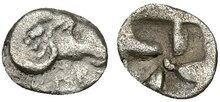 Troas, Kebren. 5th century BC. AR Hemiobol 9mm, 0.39 g. Ram