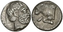 Caria, Uncertain. Circa 380-340 BC. AR Diobol 10mm, 1.20 g. Bull