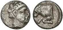 Caria, Uncertain. Circa 380-340 BC. AR Diobol 10mm, 1.29 g. Bull