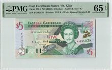 EAST-CARIBBEAN-STATES-P.37k1-5-Dollars-2000-St.-Kitts-PMG-65-EPQ