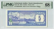 NETHERLANDS-ANTILLES-P.15b-5-Gulden-1984-PMG-68-EPQ