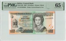 BELIZE-P.68c-10-Dollars-2007-PMG-65-EPQ