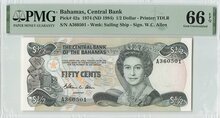 BAHAMAS P.42a - ½ Dollar 1974 PMG 66 EPQ