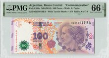 ARGENTINA-P.358c-100-Pesos-2016-Commemorative-PMG-66-EPQ