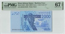 WEST AFRICAN STATES P.316Ct - 2000 Francs 2020 Burkina Faso PMG 67 EPQ TOP POP