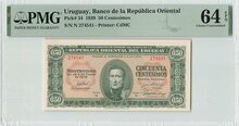 URUGUAY-P.34-50-Centesimos-1939-PMG-64-EPQ