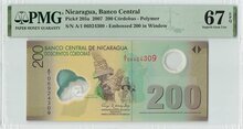 NICARAGUA P. 205a - 200 Cordobas 2007 Polymer PMG 67 EPQ