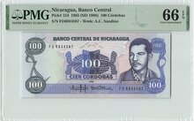 NICARAGUA-P.154-100-Cordobas-1985-PMG-66-EPQ