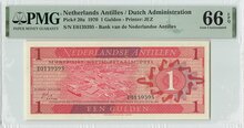 NETHERLANDS-ANTILLES-P.20a-1-Gulden-1970-PMG-66-EPQ