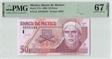 MEXICO P.117c - 50 Pesos 2003 PMG 67 EPQ TOP POP