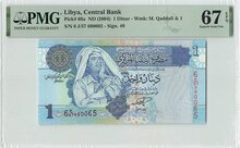 LIBYA-P.68a-1-Dinar-2004-PMG-67-EPQ