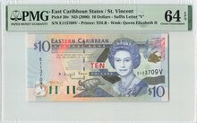 EAST-CARIBBEAN-STATES-P.38v-10-Dollars-2000-St.-Vincent-PMG-64-EPQ