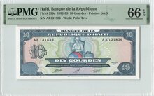 HAITI-P.256a-10-Gourdes-1991-PMG-66-EPQ