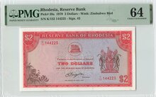 RHODESIA-P.39a-2-Dollars-1979-PMG-64