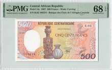 CENTRAL AFRICAN REPUBLIC P.14c - 500 Francs 1987 PMG 68 EPQ