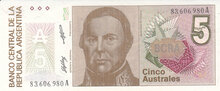 ARGENTINA P.324b - 5 Australes ND 1985-91 UNC