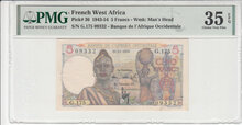 FRENCH WEST AFRICA P.36 - 5 Francs 1953 PMG 35 EPQ