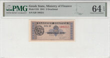 GREECE-P.318-2-Drachmai-1941-PMG-64-EPQ