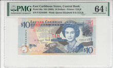 EAST CARIBBEAN STATES P.48a - 10 Dollars 2008 PMG 64 EPQ