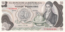 COLOMBIA P.409d - 20 Pesos Oro 1982 UNC